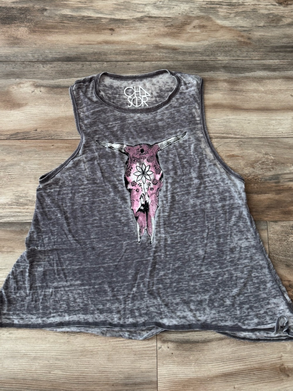 Chaser Cow Flower Skull Tank lightweight jersey knit Medium Boho Western